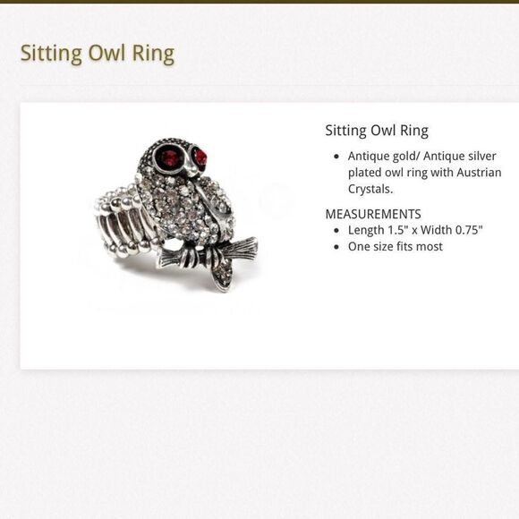 NWT Silver Plated owl ring Austrian Crystals - Picture 4 of 9